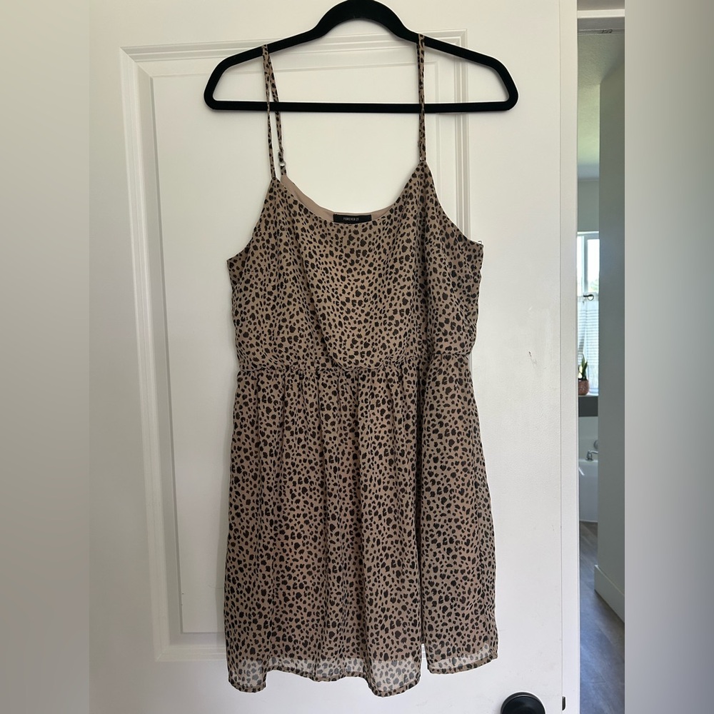 Forever 21 Cream and Brown Mini Sundress with Spaghetti Straps